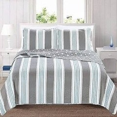 Twin 2 Piece Coastal Starfish Sand Dollar Grey Blue White Nautical Quilt Set