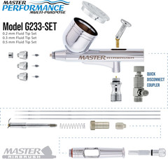 G233 Performance Pro Airbrush Kit with 3 Nozzle Sets (0.2, 0.3 & 0.5Mm Needles,
