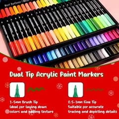 72 Colors Acrylic Paint Markers, Dual Tip w/ Fine Tip & Brush Tip Pens for Stone