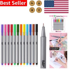 12 Pack Fineliner Pens, Assorted Colors, Fine Tip, Smooth Writing for Art