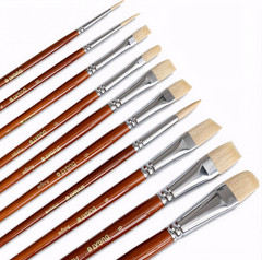 10Pcs Short Handle White Hog Hair Artist Paint Brush Set by Perfect for Acry…