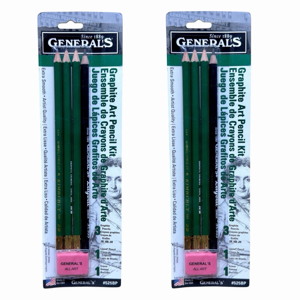 General’s Graphite Art Pencil Kit #525BP Extra Smooth SET OF TWO BNIP Made In US