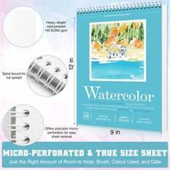 Watercolor Paper Pad, Watercolor Sketchbook 9″ x12” 140lb/300gsm, Spiral Boun…
