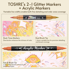 TOSAHRE 72 Colors 48 Pack Dual Tip Glitter Markers & Acrylic Marker Set Shimmer