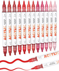 12 Grey Dual Tip Acrylic Paint Markers, Brush Tip & Chisel Tip Acrylic Paint Pen