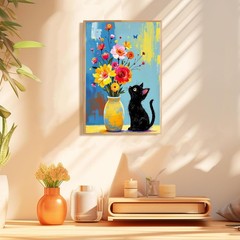 Cat Paint by Numbers Kit for Adults Beginner – Wooden Easel, Black Cat Paint …