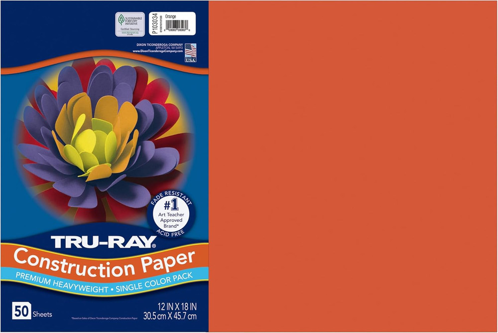 ® Construction Paper, 50% Recycled, 12″ X 18″, Orange, Pack of 50