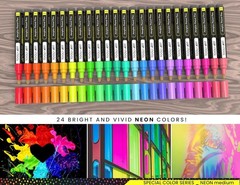 24 Neon Fluorescent Acrylic Paint Pens Medium Special Color Series Markers Se…