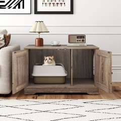 Cat Litter Box Enclosure Furniture Indoor Wooden Cat House End Side Table Nig…