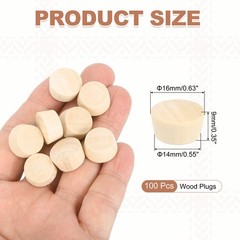 100 Pcs Wood Plugs, 5/8″ Flat Head Screw Hole Plugs Wooden Caps, Wood Color