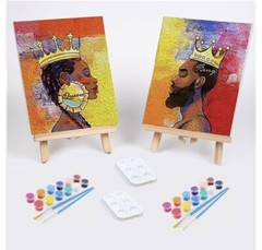 Sip and Paint Kit for Adults 12″ x 10″- Paint Night Kit King and Queen (T-17)