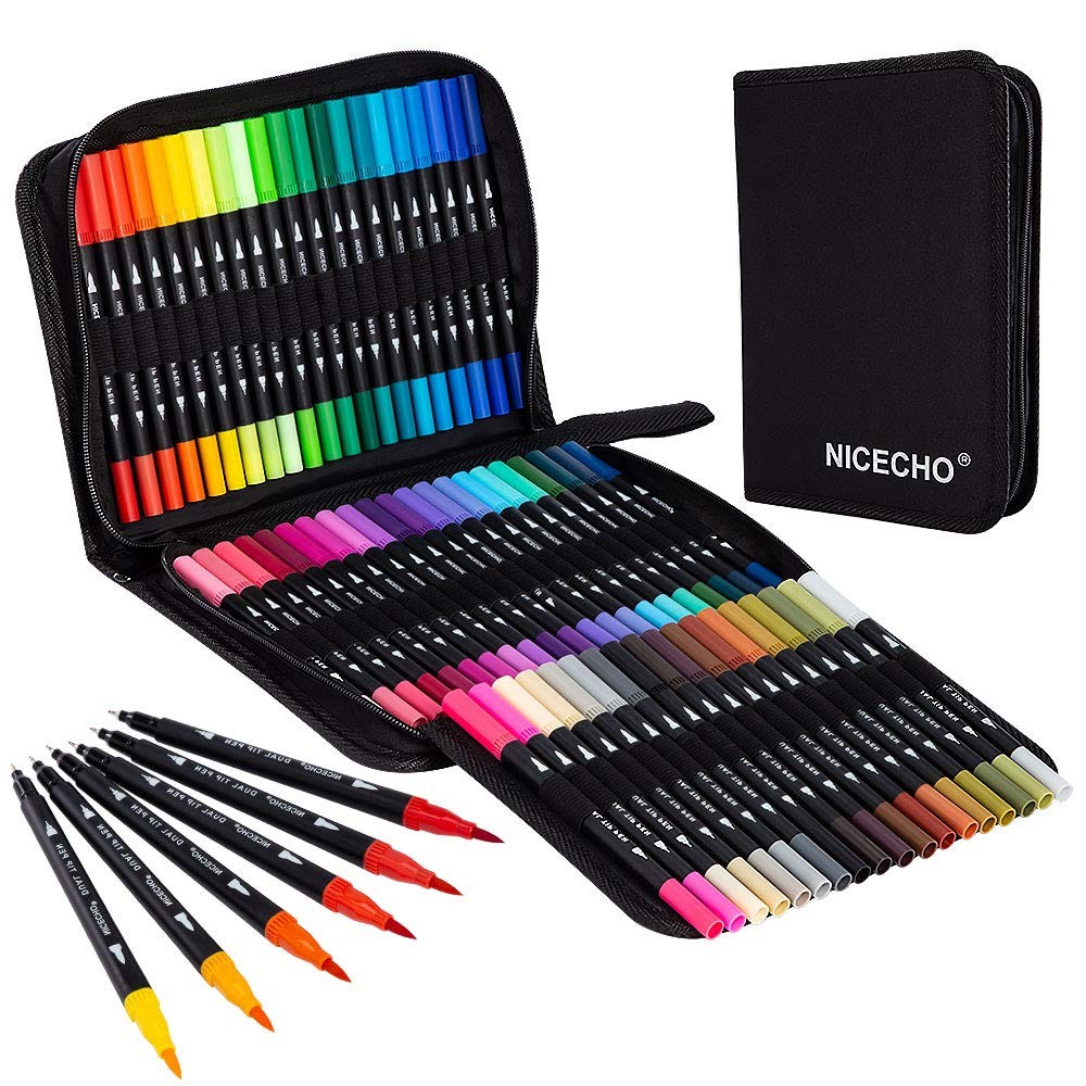 Nicecho Art Markers Dual Brush Pens for Coloring, 60 Artist Colored Marker Se…