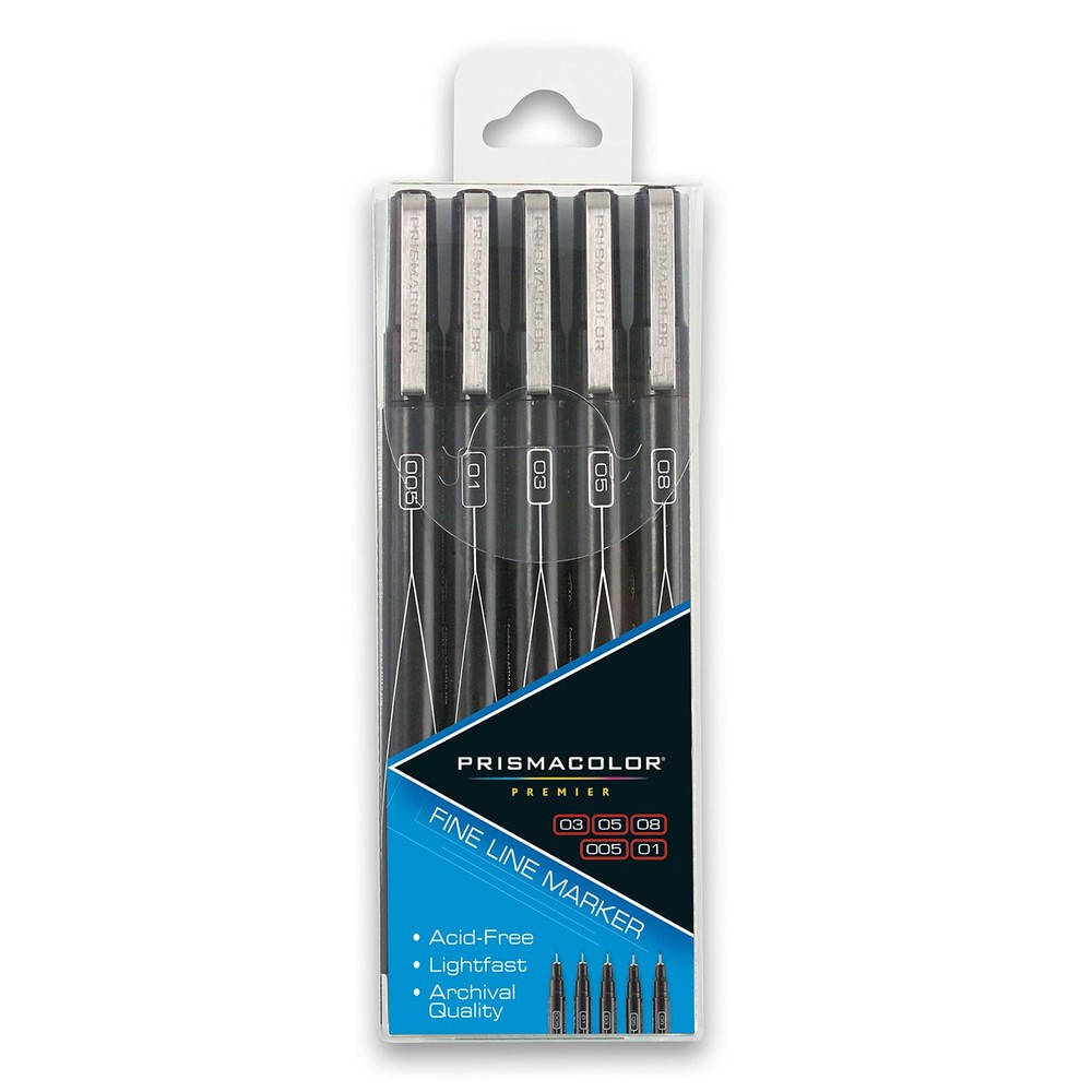 Premier Fine Tip Illustration Markers, 5 Black Markers
