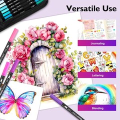 72 Colors Dual Tip Brush Pens for Adult Coloring Book, Note-Taking, Calligraphy