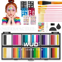 WUO Professional Face Painting Kit for Kids Adults, 12x10g Split Cake Palette wi