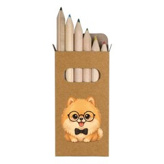 6 x ‘Fancy Pomeranian Dog’ Short 85mm Pencils / Coloured Pencil Set (PE00097564)