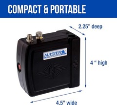 Master Model C16-B – Black Mini Airbrush Air Compressor with 6 Foot Braided Air