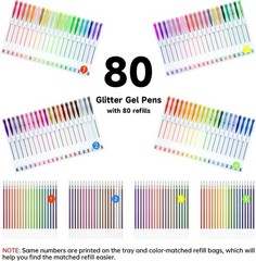 160 Pack Glitter Gel Pens Set 80 Colors with Refills for Adult Coloring Crafts