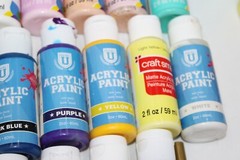Acrylic Paint Lot 50+ Bottles 2-8 fl oz each Variety Multicolor + 12 Brushes HTF