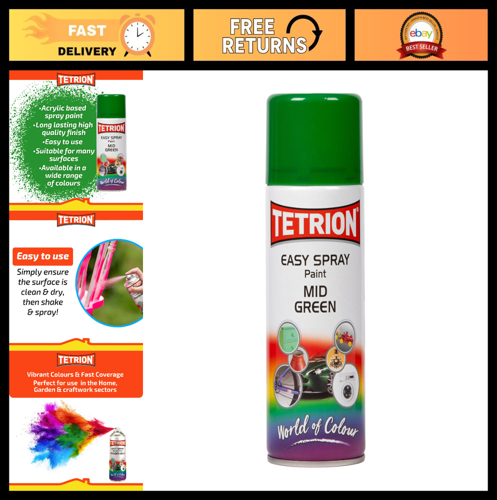 Mid Green Spray Paint 400ml – Fast Drying Acrylic for Wood, Metal, Plastic, Indo