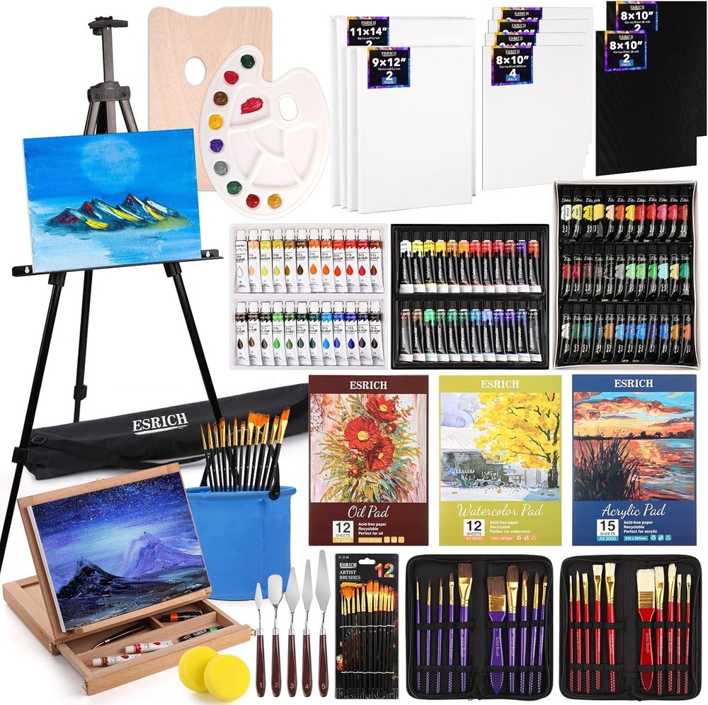 ESRICH 141PCS Deluxe Artist Painting Set Easel Canvas Paints