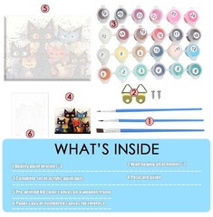 Cat Paint by Numbers Kit for Adults Framed Canvas,Animal Painting by Numbers Kit