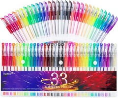 TANMIT Glitter Gel Pens, 33 Colors Neon Glitter Pens Set Gel Art Markers with 40