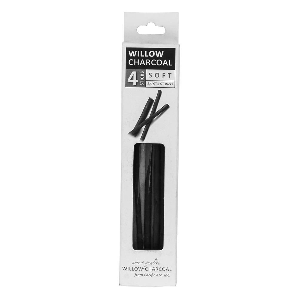 Pacific Arc Large Willow Charcoal Stick 4 Pk, Soft Black Charcoal Drawing Sticks