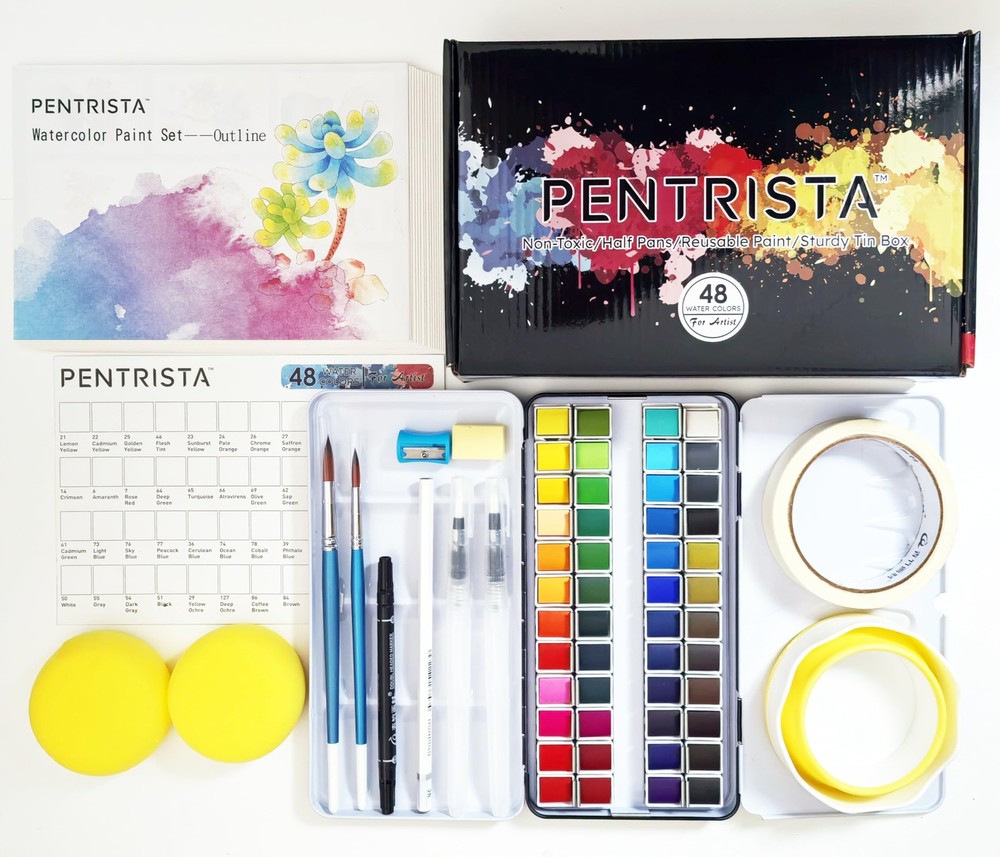 48-Color Solid Set for Adults – 20pcs Papers,2pcs artist brushed,2pcs water p…