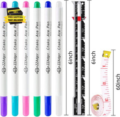 Fabric Markers Pens, 6 Color Water Soluble Erasable Marking Pens, 1 Pcs Gauge Se
