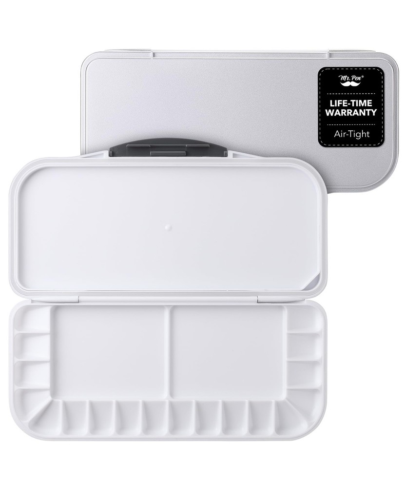 Mr. Pen- Airtight Watercolor Palette with Lid, 18 Wells & 2 1 Pack, White
