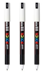 PC-1MR Water-Based Paint Markers, Extra Fine Tip (0.7mm), White, 3 Count