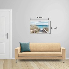 Beach Path Wall Art Framed – Coastal Pathway to Blue Ocean with Wood Toned Fe…