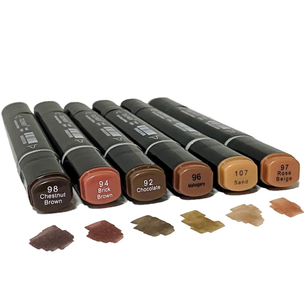 6 Pack Skin Tone Brown Alcohol Markers, Double Tipped Soft Fine Tips and Brus…
