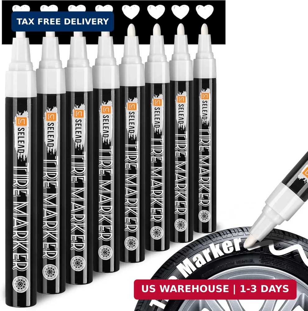 SELEAD Tire Marker White – 8 Pack Paint Pens for Car Tires Lettering, Premium Pr