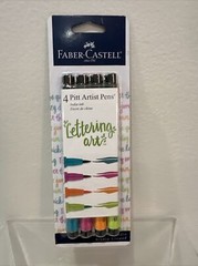 Faber Castell 4 Pitt Artist Pens Lettering Art Green Blue Pink Orange 4 Pens New