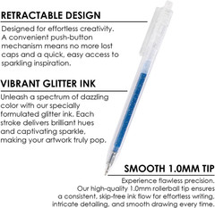 Glitter Gel Pens, 18 Colors Glitter Gel Pens Set, Retractable Sparkle Gel Ink Pe