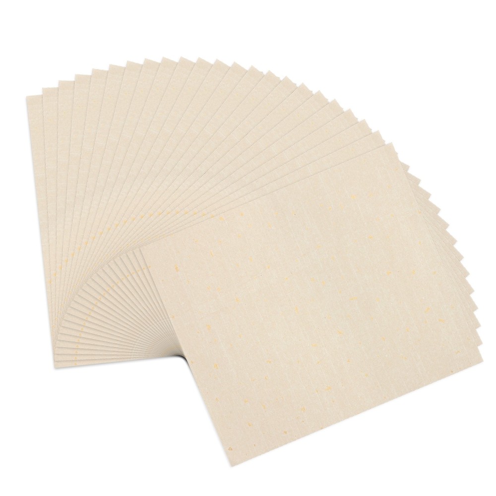 100Pcs A4 Mulberry Paper Sheets Unprepared Xuan Paper,Gold Dots Beige 8.3″x11.7″