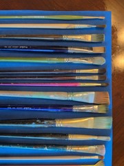 Lot Of 15 Long Handle Artist Brushes Small To Large Assorted Brands And Textures