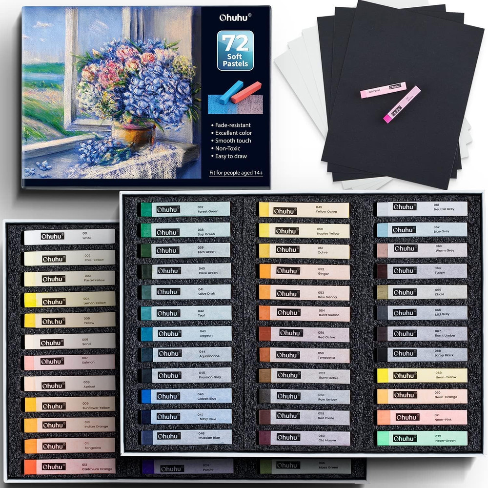 72 Long Chalk Pastel Set: 72 Pastel Colors Chalk Markers for Artists 4 Fluoresce
