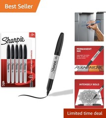 5 Pack Black Permanent Markers – Quick Dry & Water Resistant Art Tools