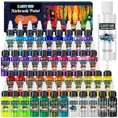 42 Color Airbrush Paint Set – Iridescent, Neon & Metallic Acrylics + Thinner 4.0