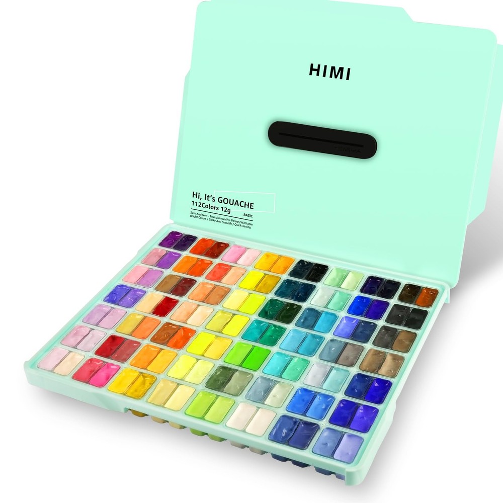 HIMI Gouache Paint Set, 112 Colors x 12g Twin Jelly Cup Design with Portable …