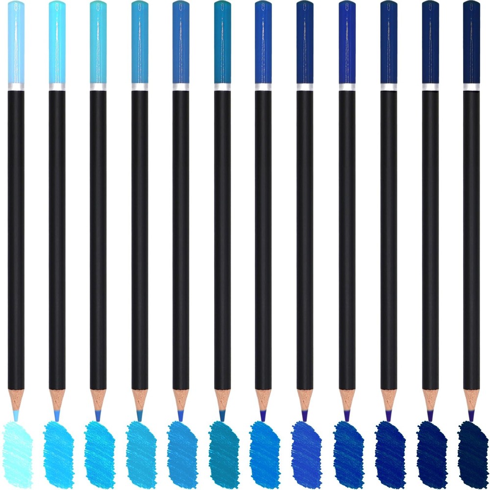 12 Colors Blue Colored Pencils for Teens Adults, Oil Based Wooden Colored Pen…