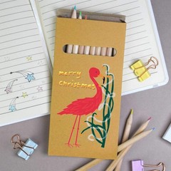 12 x ‘Flamingo Decorates For Christmas ‘ Long Colour Pencils (PE00069407)