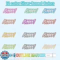 Celepen Double Line Outline Markers, 12 Colors Glitter Metallic Outline Marke
