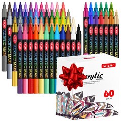 Acrylic Markers Set 60 Colors, 14 Metallics, Fine Tips for Art Projects