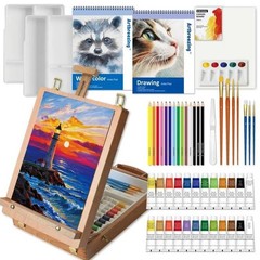 Mixed Media Art Set,55 Pack Painting Supplies Kit with Tabletop Sketch Box Ea…