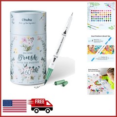 Adult Coloring Markers Set 60 Colors with Replacement Tips & Color Swatch Card