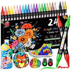 Acrylic Paint Markers for Teens, 24 Colors Dual Tip – Waterproof, Non-Toxic, Fas